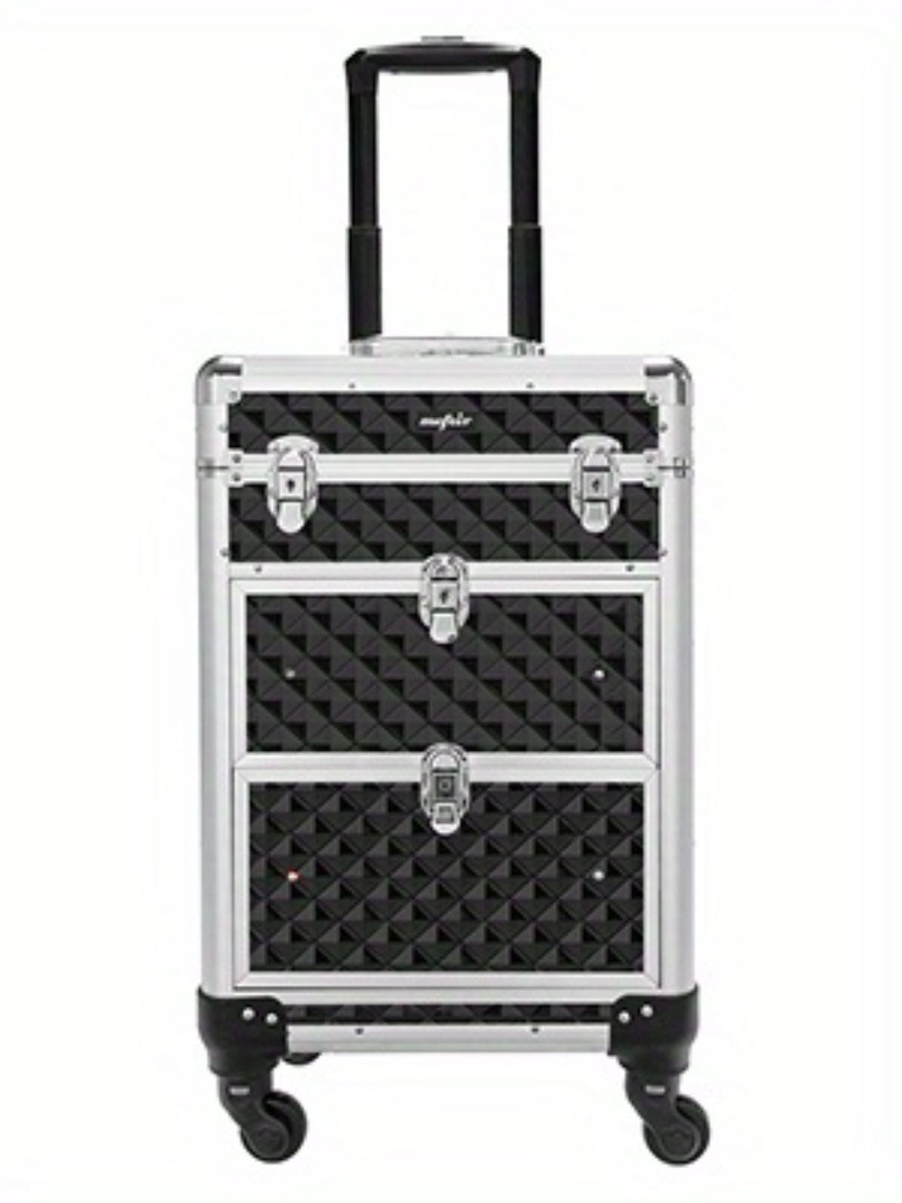 Makeup Train Case Rolling Aluminum Lockable Trolley with 4 Wheels 2 Sliding Drawers Telescopic Rod Portable Cosmetic Organizer Suitcase for Makeup Artists Salon Travel Beauty Storage Black