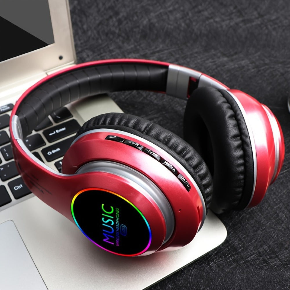 Wireless Headphones Deep Bass Foldable Lightweight Built-in Mic 3.5mm Wired Stereo Sound Type-C Charging for Travel Work Laptop iOS Android Red White