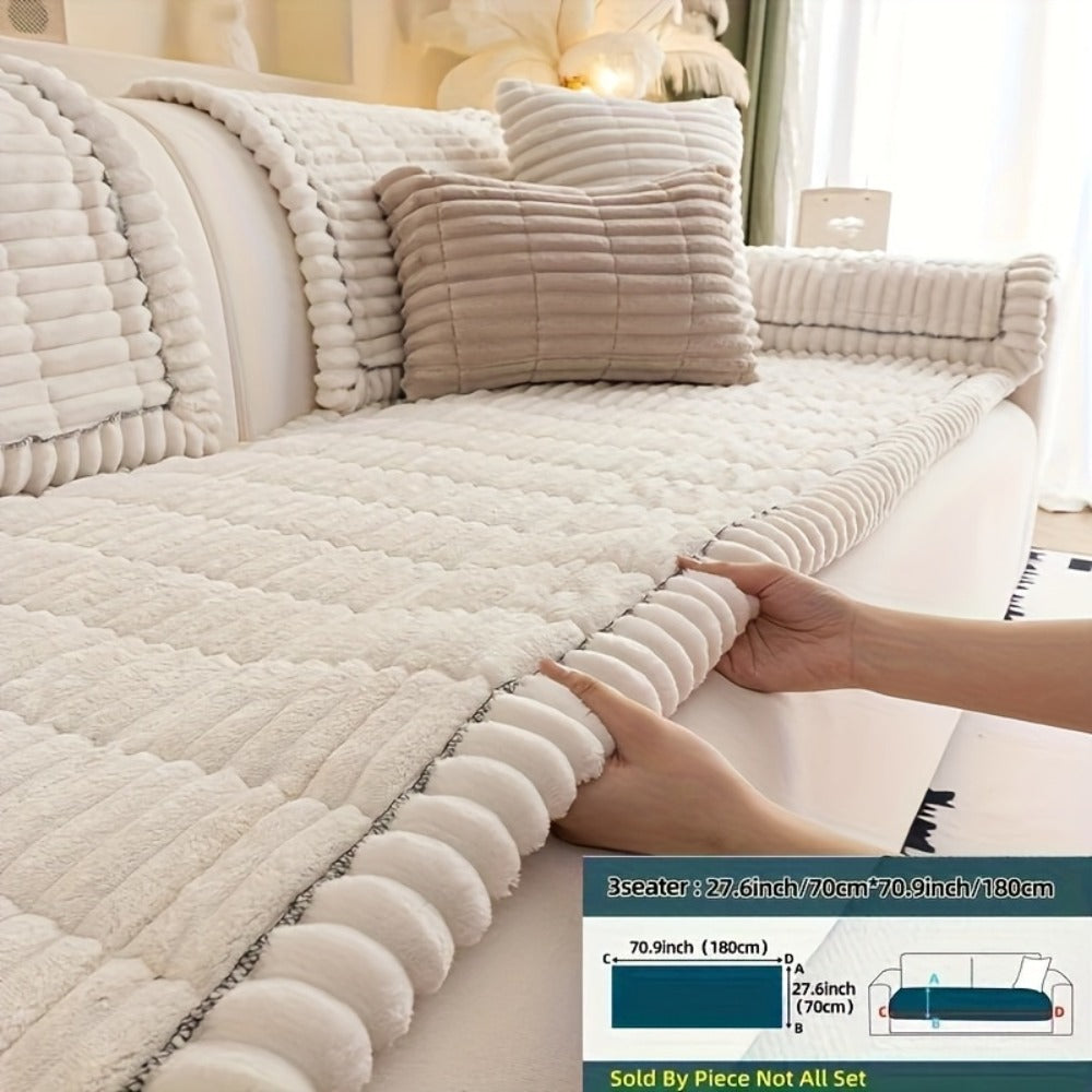 Sofa Cushion Cover Plush Velvet Washable Seat Pad Wavy Edge Soft Kapok Filling for Couch Loveseat 1 2 3 4 Seater — Easy Install Home Decor Protection