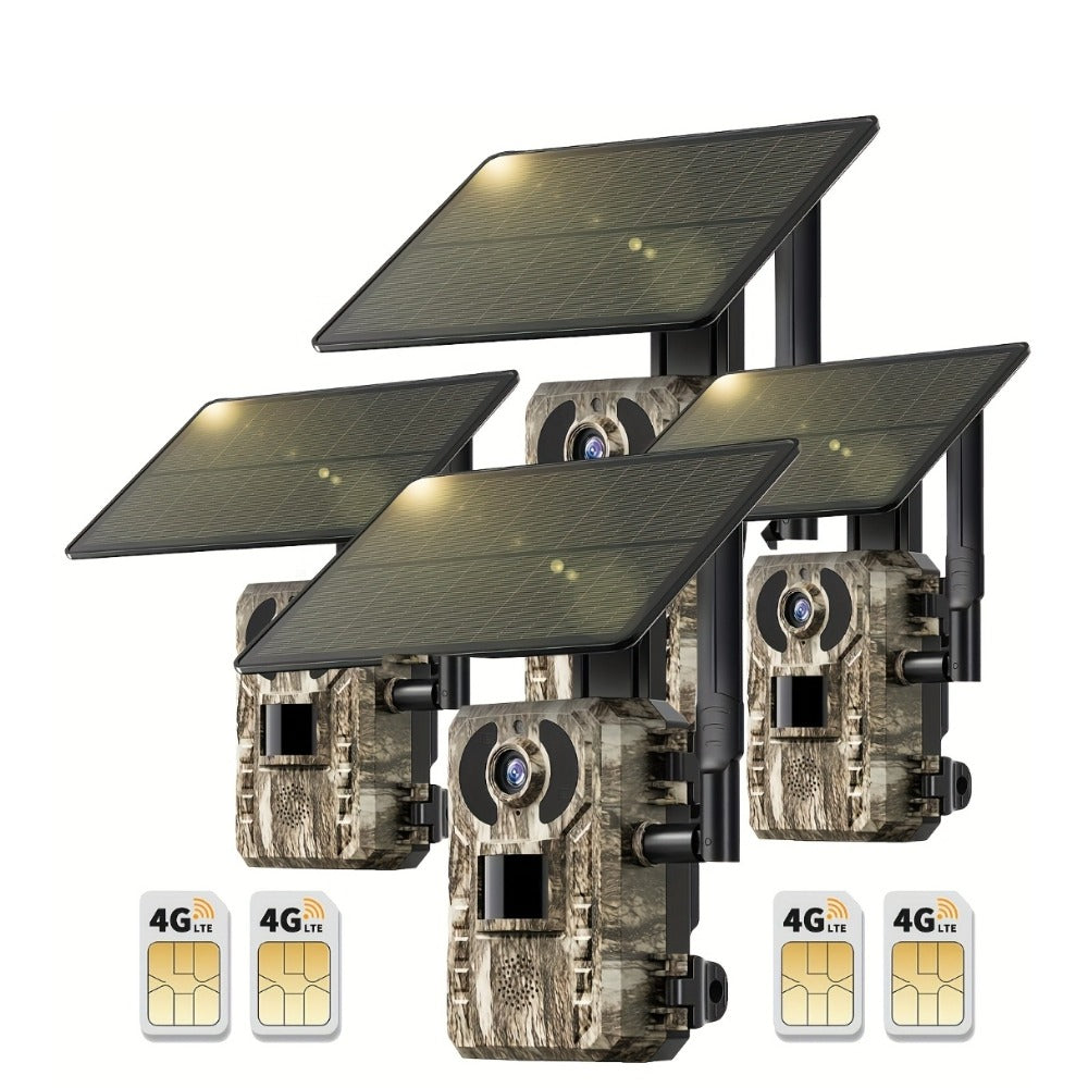 4G LTE Cellular Trail Camera Solar Powered with Night Vision & HD Live View – Built-in SIM Card, 0.2s Trigger Speed, IP65 Waterproof, No WiFi Needed, Hunting & Wildlife Camera