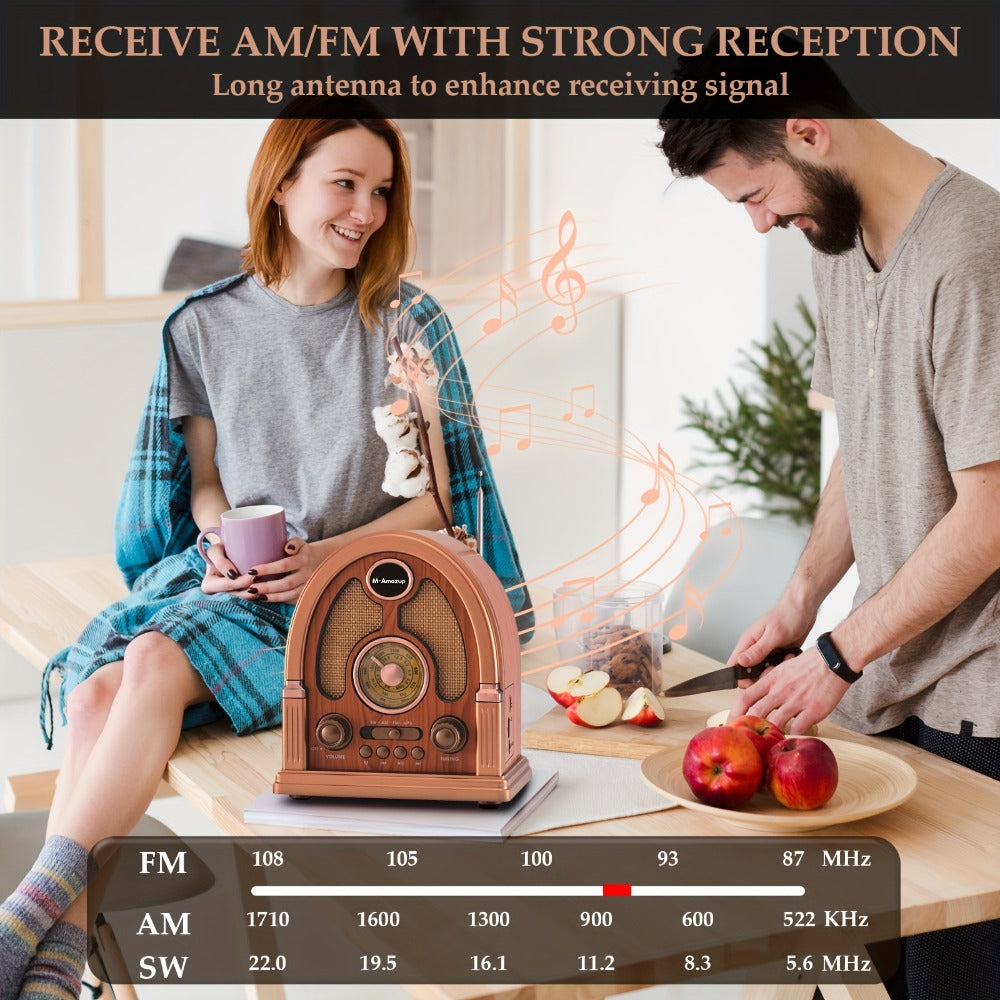 Portable AM FM SW Radio Bluetooth Speaker, Multi-Function Wireless Speaker with TF Card Player, Stereo Sound, Rechargeable, for Home Outdoor Camping Travel Elderly