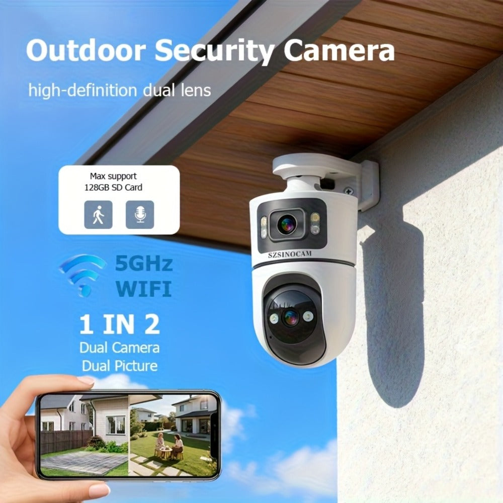 4K Dual Lens Security Camera WiFi Outdoor - 2160P Ultra HD, Dual Band 2.4G & 5GHz, Color Night Vision, Rain Proof, Tamper Detection, Two-Way Audio, Wall Mount for Home Indoor & Outdoor Surveillance