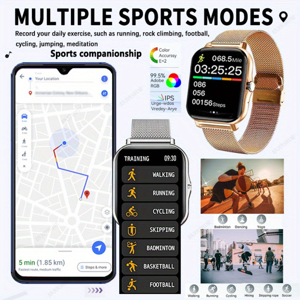 Stainless Steel Smartwatch 1.83 Inch 304L Alloy Body HD Bluetooth 5.0 Calling Music Player Multi Sport Mode Multiple Watch Faces Full Touch Screen Compatible with Android iPhone – Black Gold Pink Silver