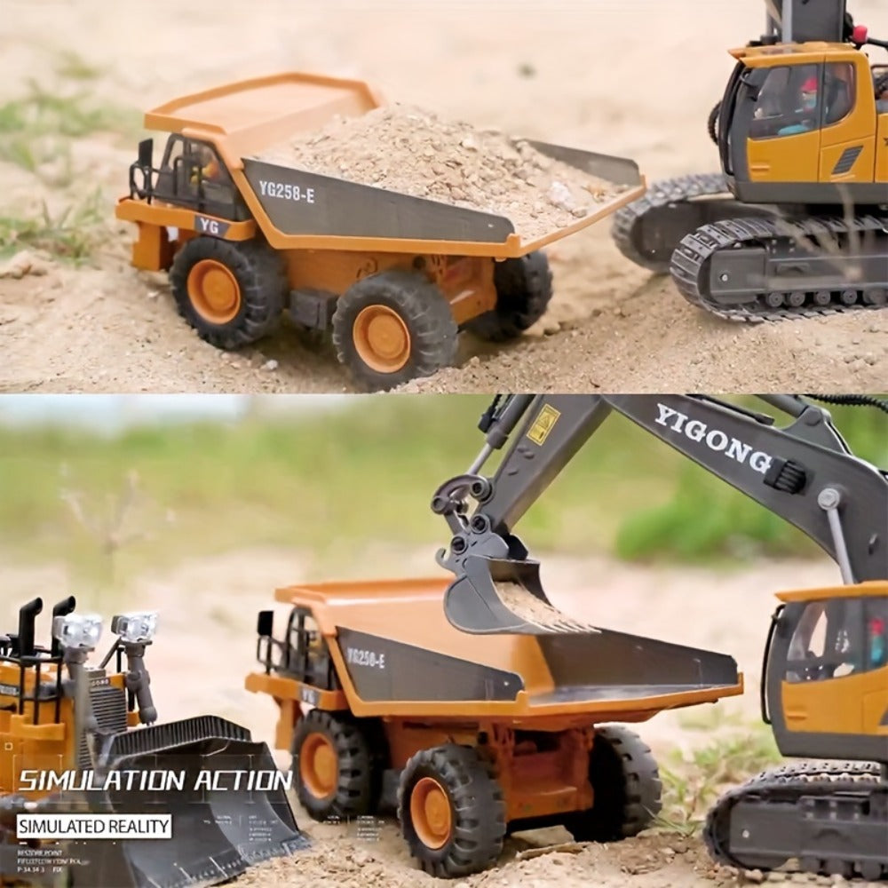 RC Construction Vehicle Toy 2.4GHz Remote Control Excavator Bulldozer Loader with Alloy Metal Cover Lights & Sound Effects – Crawler Tractor Truck for Boys Ages 8+ Birthday Christmas Gift