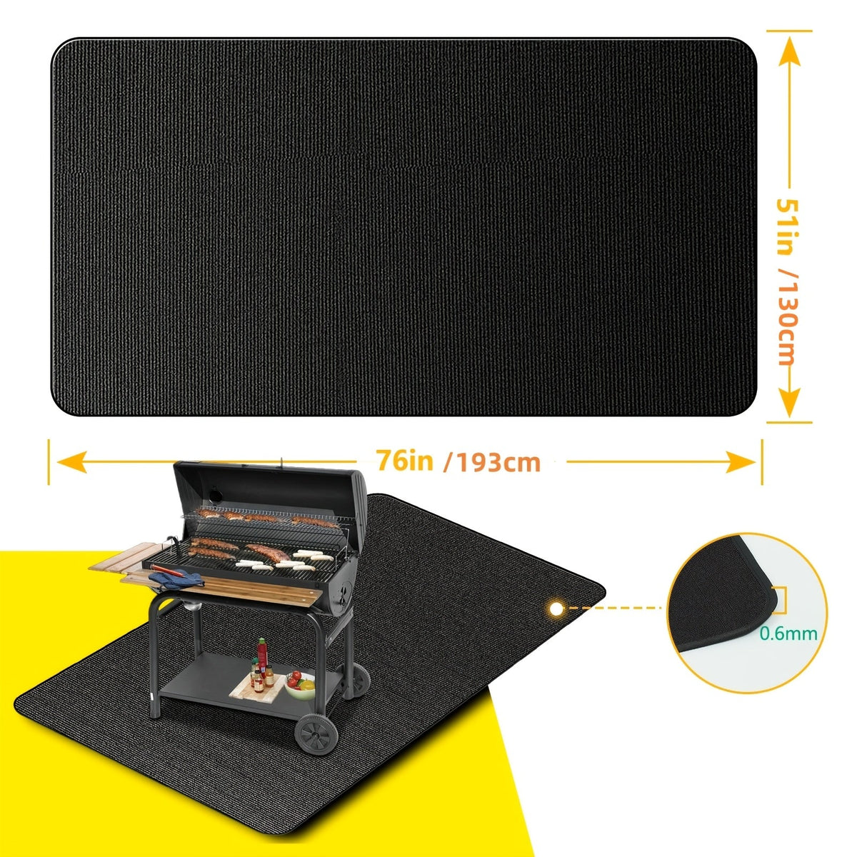 Grill Mat Fire Resistant BBQ Pad – Oversized Under Grill Mat 2000°F Heat Resistant, Waterproof Oil-Resistant Deck Protector for Outdoor Grilling, Fireplace & Fire Pit – 60x48, 72x39, 76x51 Inches