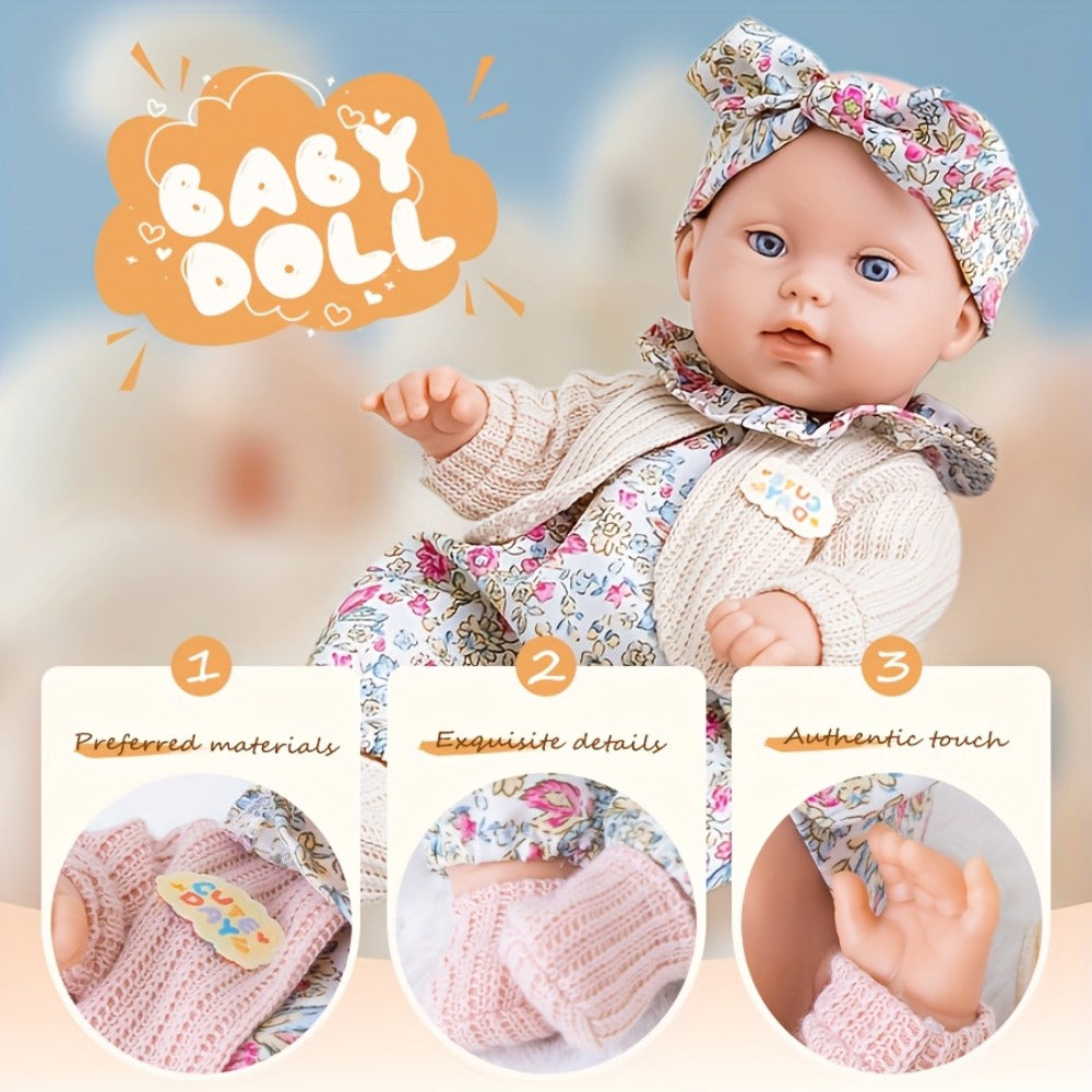 12-Inch Baby Doll with Floral Dress, Rabbit Plush Toy & Dress-Up Accessories