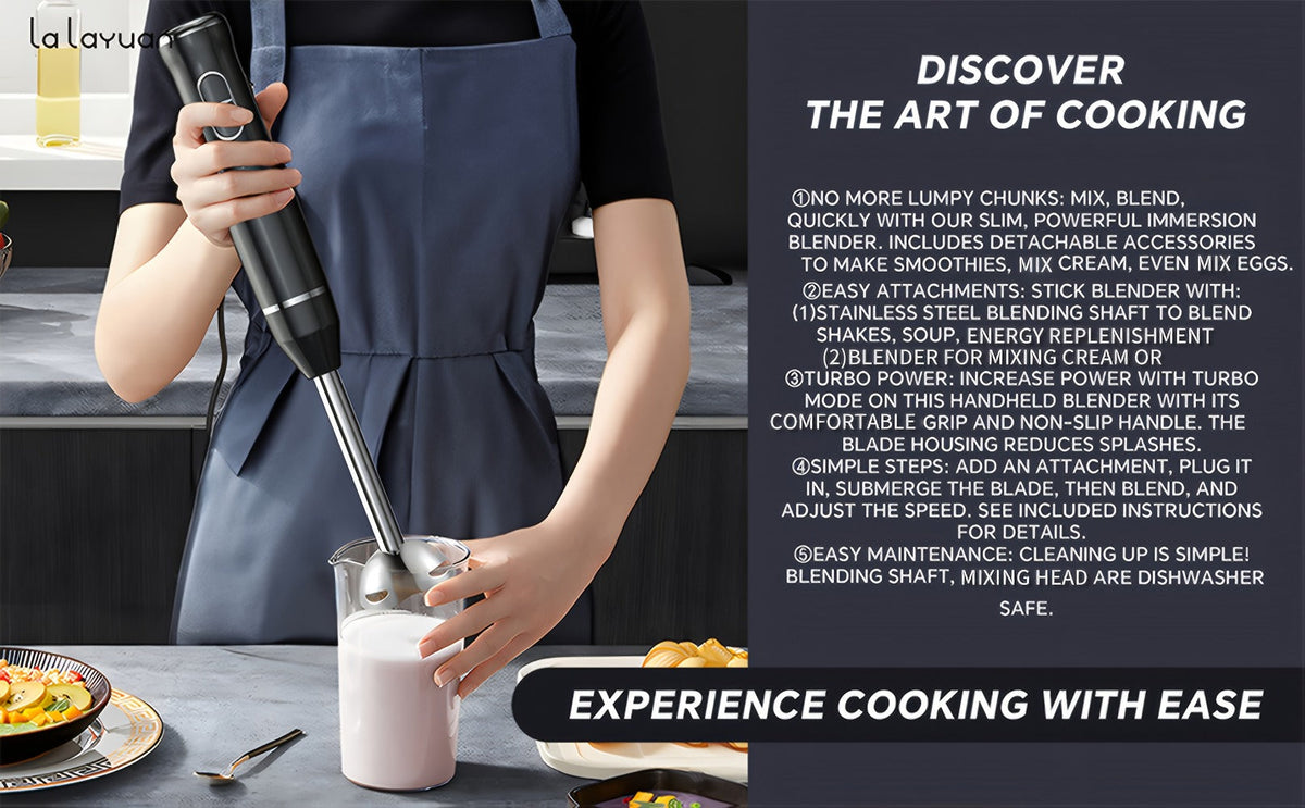 Immersion Blender 400W with Turbo Mode - Handheld Stick Blender with 304 Stainless Steel Blades, 2-Speed Electric Hand Blender, Detachable Shaft, Portable Immersion Mixer for Soups, Smoothies & Baby Food