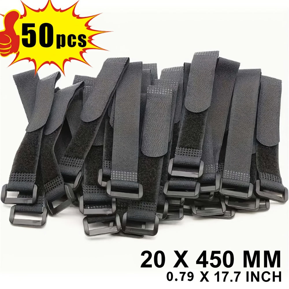 Reusable Cable Ties 50 Pack with Metal Buckles – Adjustable Fabric Wire Management Straps for Home Office Desk, USB HDMI Power Cords Organizer, Black 0.79"x7.87", Cord Bundler Tech Gift for Gamers