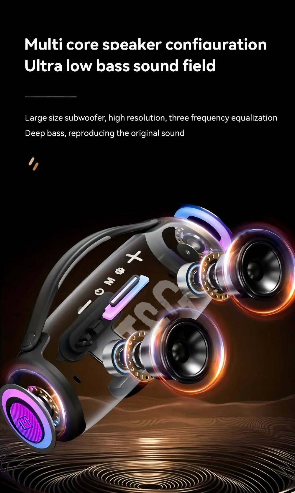 TG418 Bluetooth Wireless Speaker 3000mAh, LED Flash Lights, EQ Settings, Type-C Charging, TF Card USB AUX Compatible, Loud Portable Speaker for Mobile Phones Tablets Computers Outdoor & Home Use