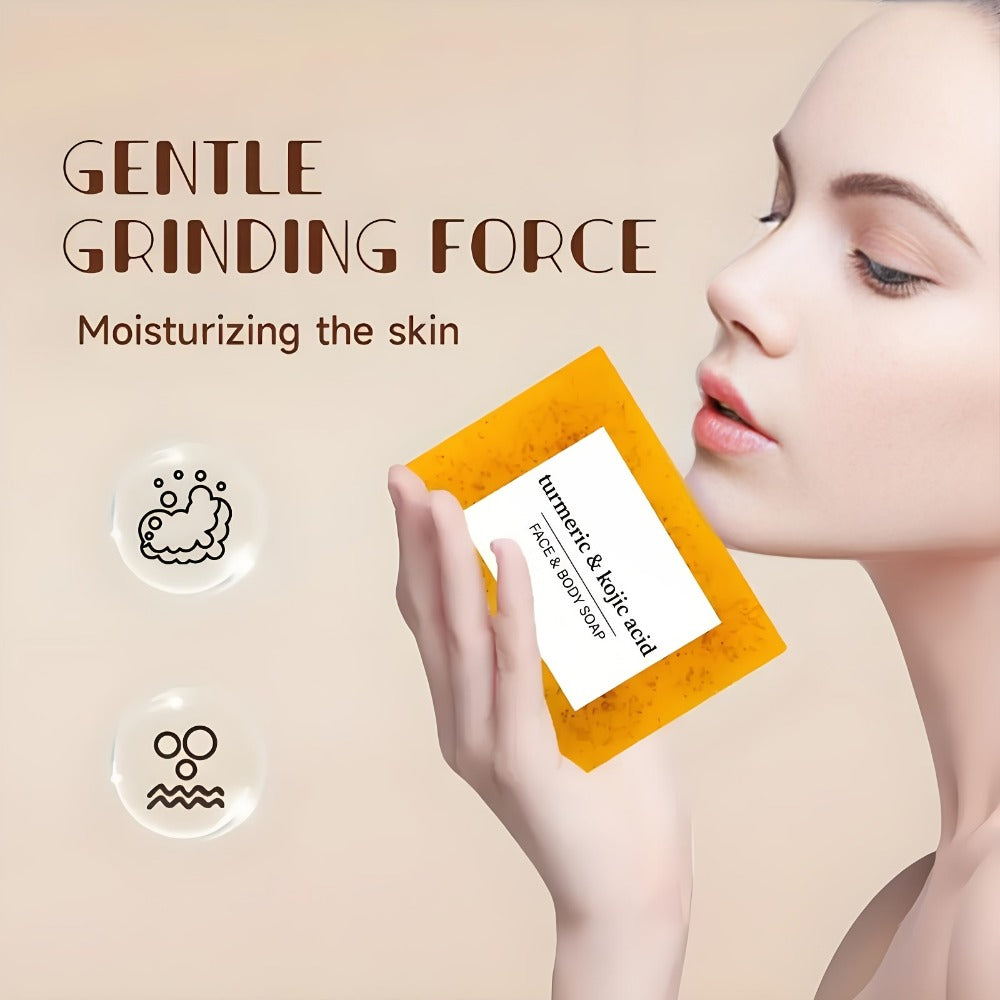 Kojic Acid Soap Bar 4 Pack with Foaming Mesh Net — Turmeric Brightening Deep Cleansing Oil Control Moisturizing Natural Face Body Soap for Women All Skin Types, Skincare Gift Set