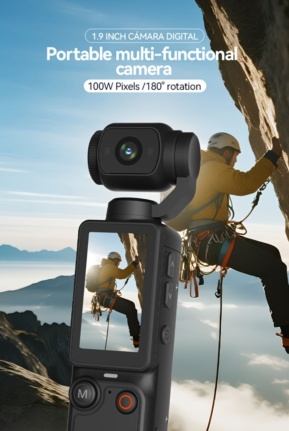 Ultra-Lightweight 4-in-1 Action Camera 1080P | 360° Rotating Lens, Image Stabilization & One-Click Recording – Compact Outdoor Cam for Cycling, Vlogging & Drone-Like Aerial Shooting Effects