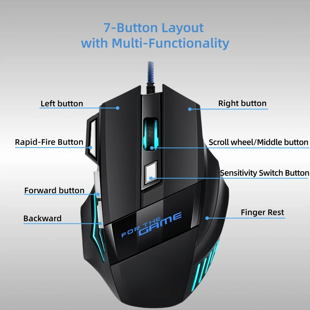 Programmable RGB Gaming Mouse Wired Ergonomic Pro-Grade with Turbo Click Multi-Mode DPI Sensitivity Dynamic RGB Lighting Forward Back Buttons USB Plug & Play for PC Laptop Mac Multiple Models