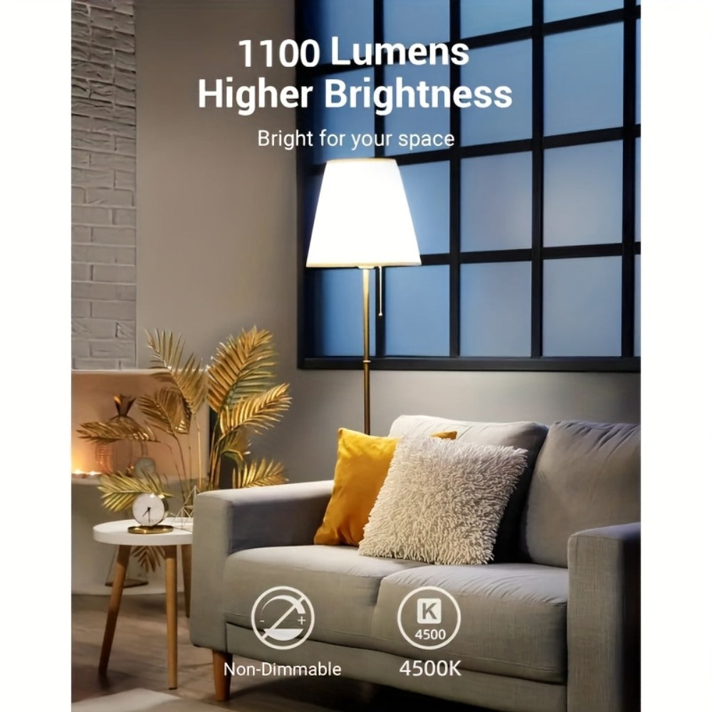 A19 LED Light Bulb 14W 1100 Lumens 4500K Daylight White 85+ CRI Non-Dimmable – E26 Base No Flicker High Brightness Bulb for Home Bedroom Office Kitchen Living Room Lamp, 6 Pack