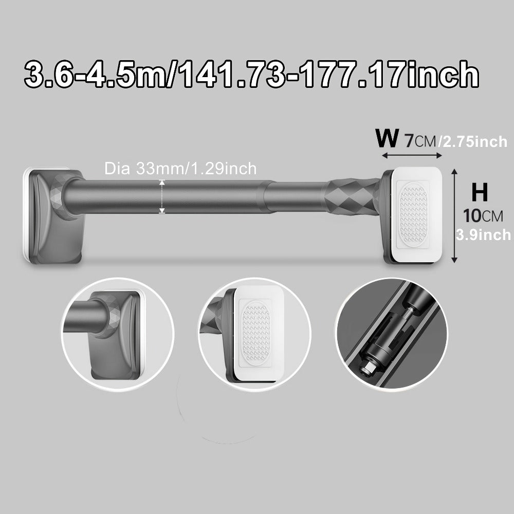 Telescopic Curtain Rod No Drill 15.75"-196.85" Adjustable Shower Curtain Rod 33mm for Large Windows