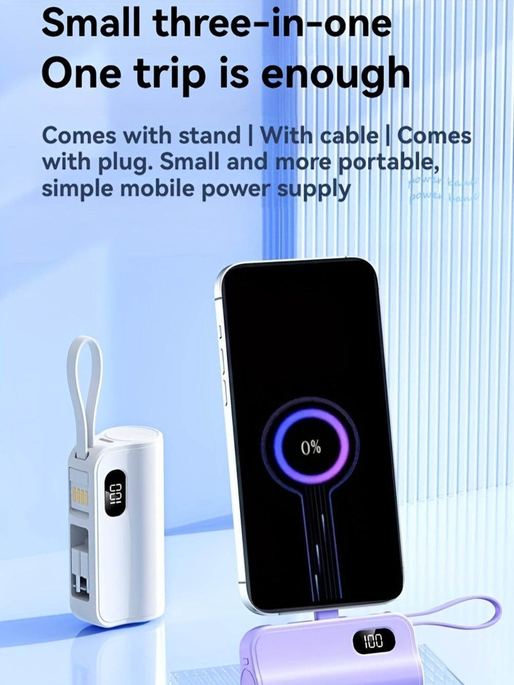 6000mAh 3-in-1 Mini Power Bank with Built-In USB-C & Lightning Cables, 22.5W Fast Charging Portable Charger LCD Display & Phone Stand, Compatible with iPhone Android USB-C Devices – Light Pink Black 2026