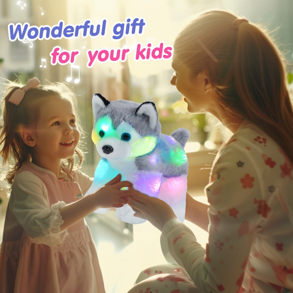 Musical Light-Up Husky Plush Toy, 12 Inch Glowing Puppy Stuffed Animal with Lullaby Music