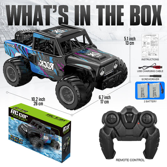 Amphibious RC Car 1:16 Scale 4WD, Waterproof Monster Truck or Pickup, 2 Batteries