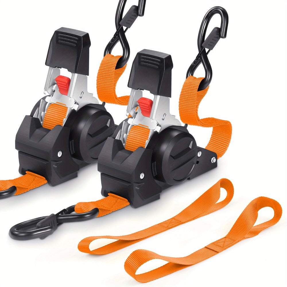 Retractable Ratchet Straps with Extension Strap – Heavy Duty Auto Self-Retracting Tie Down Cargo Straps for Truck Trailer Motorcycle Moving & Appliances