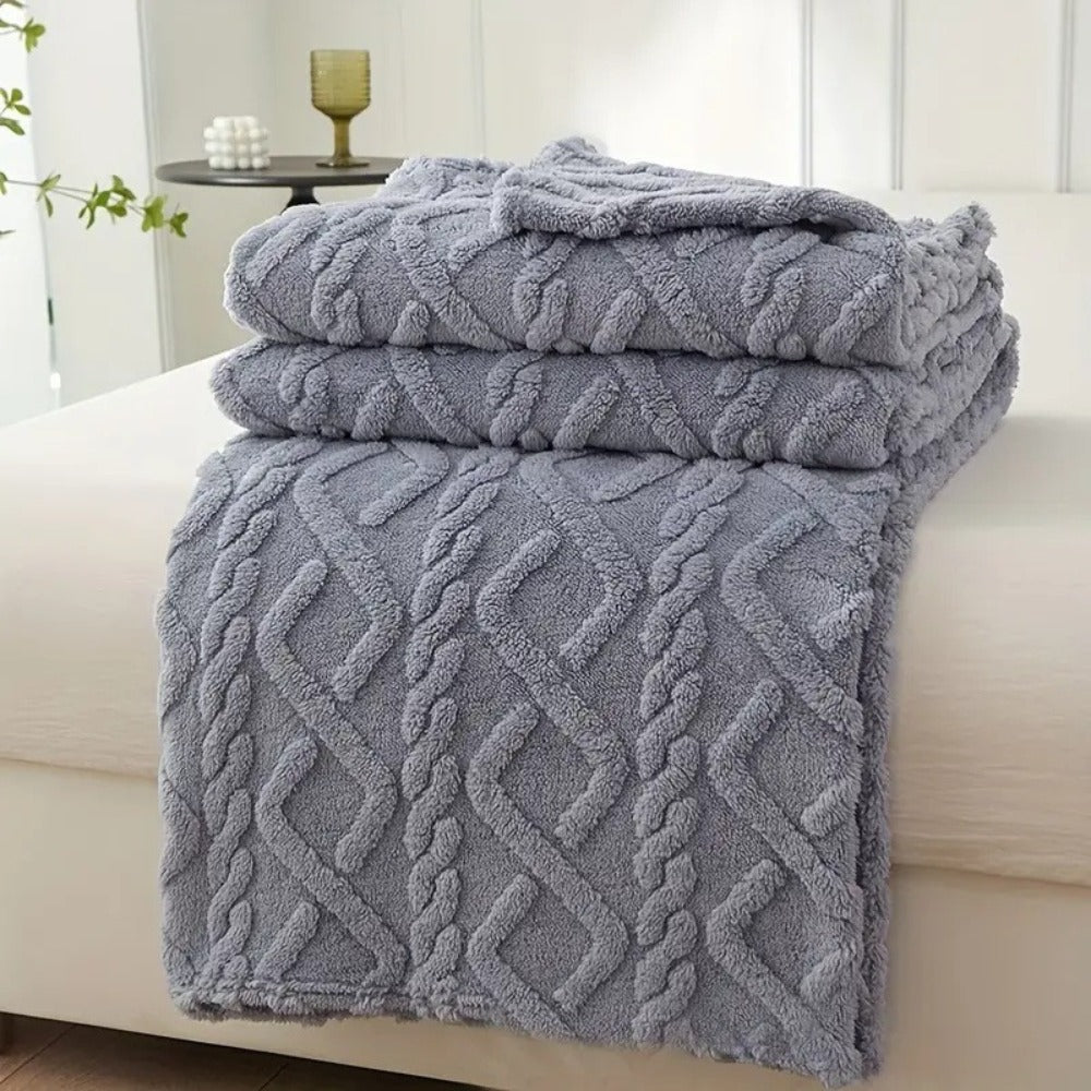 3D Plush Dense Weave Fleece Blanket – Ultra-Soft Warm Throw for Bed, Couch, Travel & Outdoor, Air-Conditioning Friendly, 3 Colors, 2 Sizes
