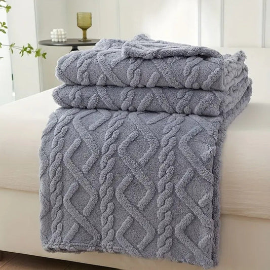 3D Plush Fleece Blanket with Dense Weave Texture, 3 Colors and 2 Size Options
