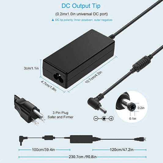 Laptop Power Adapter, 19V 3.42A 65W with 3.0mm or 5.5mm Connector Options