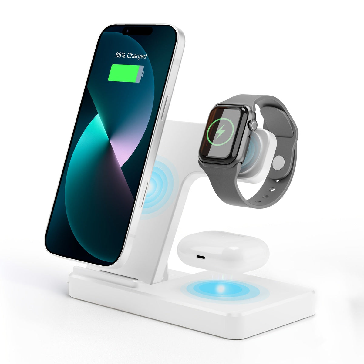 4-Color MagSafe 3-in-1 Wireless Charging Station 15W – Fast Charge Stand for iPhone 17 16 15 14 13 12 Pro Max, Apple Watch Ultra Series 10 9 8 7 SE & AirPods 4 3 2 Pro | Sky Blue Sakura Pink White Black