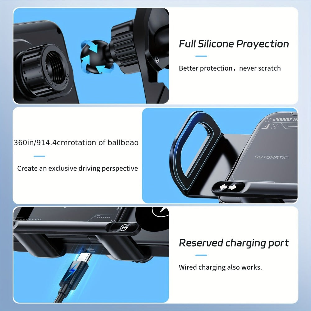 Folding Phone Dual Coil Wireless Car Charger 15W Auto-Clamping 90° Rotation – Car Mount for Samsung Galaxy Z Fold 6 5 4 3, Z Flip 5 4, iPhone 16 15 14 13 12 & Google Pixel 8 7 | Air Vent & Console Stand