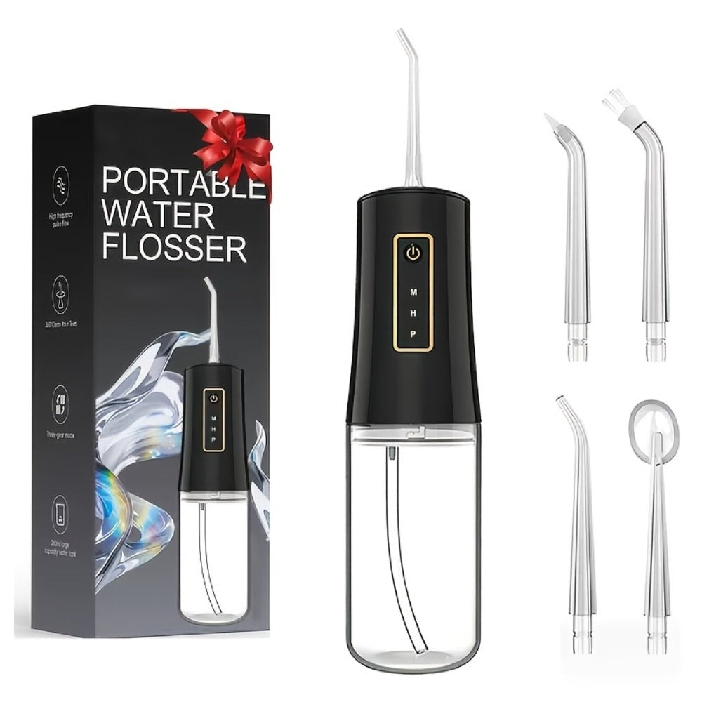 Water Flosser Portable Oral Irrigator – 360° Rotating Nozzle, 3 Pressure Modes, 4 Nozzle Tips, Rechargeable Cordless Teeth Cleaner for Travel & Daily Use