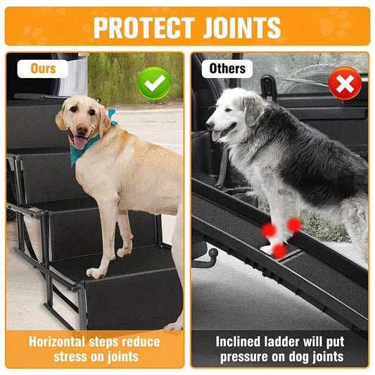 Dog Car Ramp, Foldable Non-Slip Pet Ramp with Rubberized Bottom, Black
