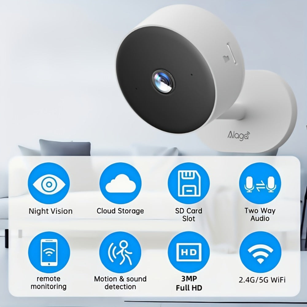 2K 3MP Card-Style WiFi Security Camera Indoor 5G & 2.4G Dual Band Night Vision Motion Detection Two-Way Audio Alexa Google Home Compatible Cloud & SD Card Storage CW1303