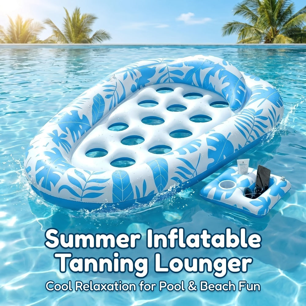 Inflatable Pool Lounger with Backrest, XL 77 x 50 Inch Tanning Float