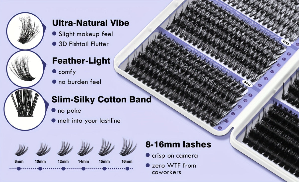 Premade Lash Clusters 708Pcs Mixed Length 30D 50D 80D 100D Wispy Volume Kit – Natural Fluffy DIY Lash Extensions with Bond Seal & Applicator for Everyday, Party, Travel & Event Looks