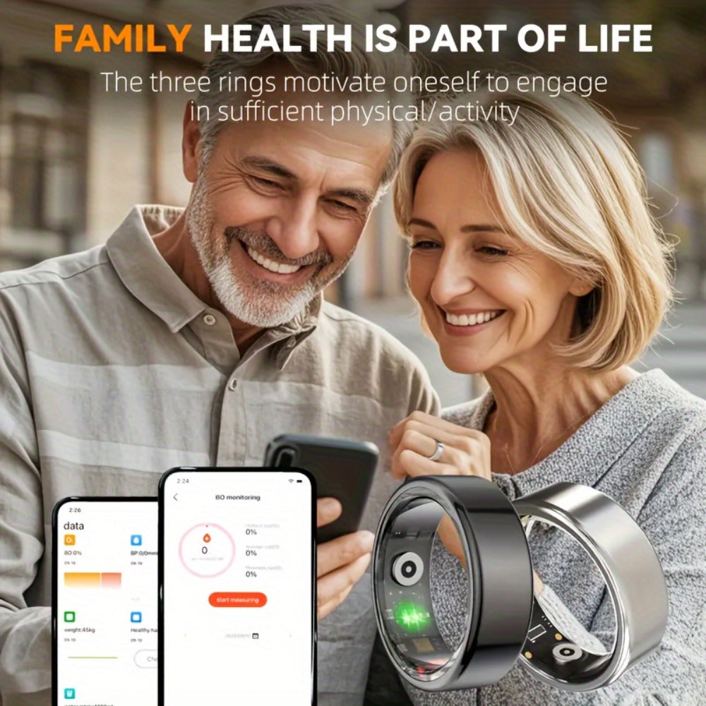 R18 Smart Ring Activity Tracker with 20+ Workout Modes – Sleep & Stress Monitor, Heart Rate, iPhone & Android Compatible, USB Charging, Silvery Black Golden (Size 7-13) Fitness Gift for Men Women