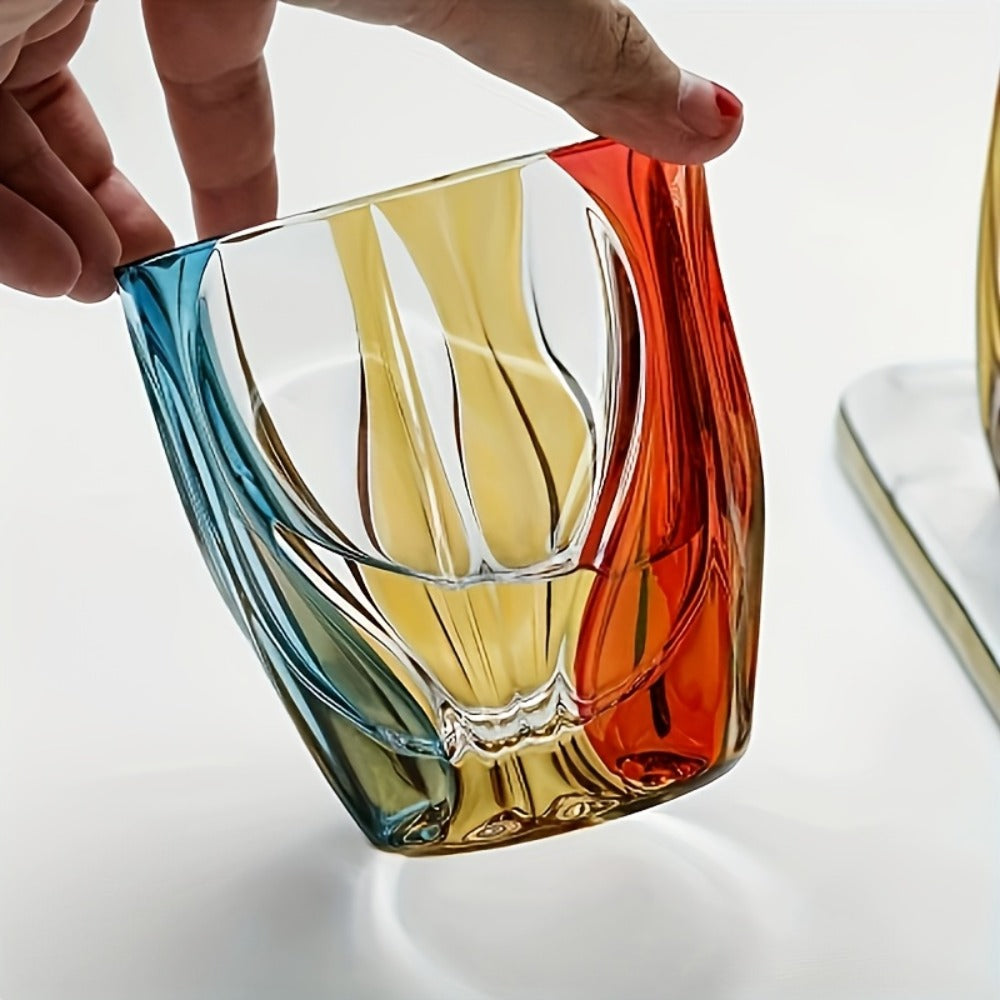 Hand-Painted Crystal Wine Glass 150ml – Czech Crystal Three-Color Luxury Short Cup for Red Wine & Whiskey – Artistic Decorative Glassware – Stylish Home Bar & Entertaining Gift