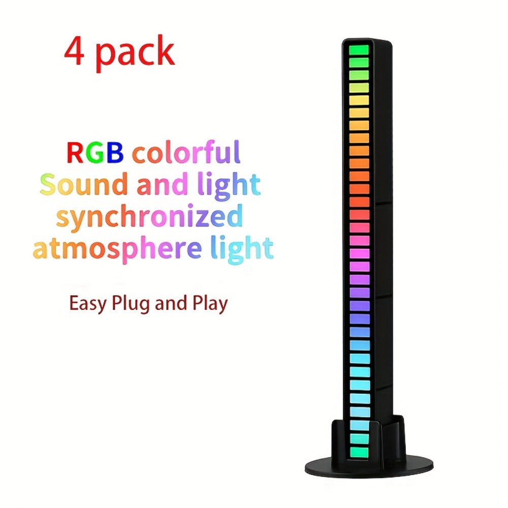 Sound Activated RGB Ambient Light Bars 2/4 Pack – Music Rhythm Sync USB Plug & Play, Color Changing Atmosphere Lights for Gaming Room, Car Interior, Streaming Studio, TikTok & Desk Setup