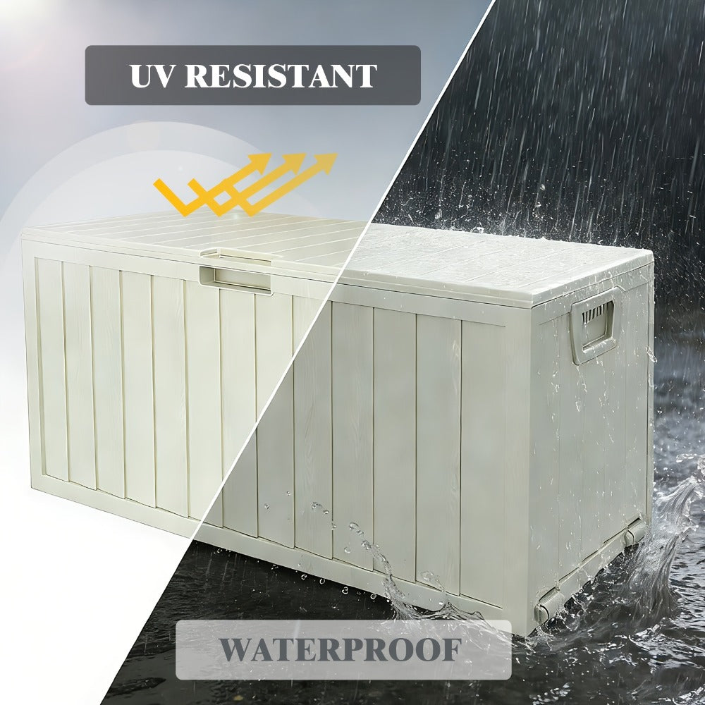 75 Gallon Outdoor Storage Box Waterproof Deck Box with Handles & Wheels – Large Patio Storage Cabinet for Pool Accessories, Garden Tools & Outdoor Furniture | Easy Assembly Lockable Deck Storage Chest