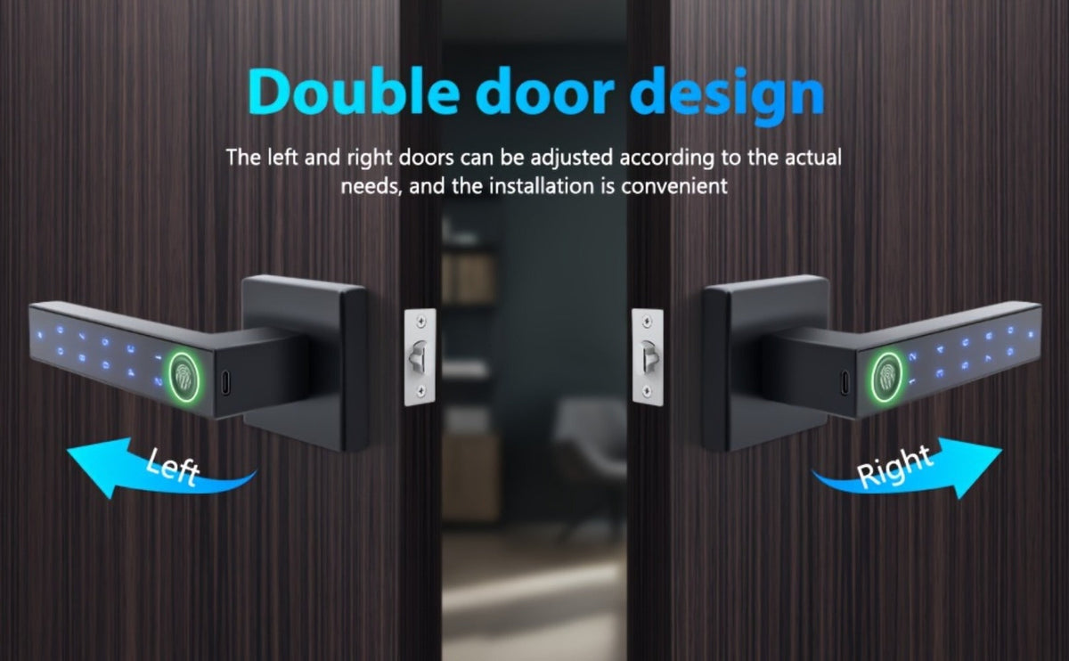 5-in-1 Smart Door Lock Handle with Fingerprint, App, Passcode, IC Card & Key - Anti-Peep, Left & Right Hand Compatible, Keyless Entry for Home, Office & Apartment, 2 IC Cards & 2 Keys Included