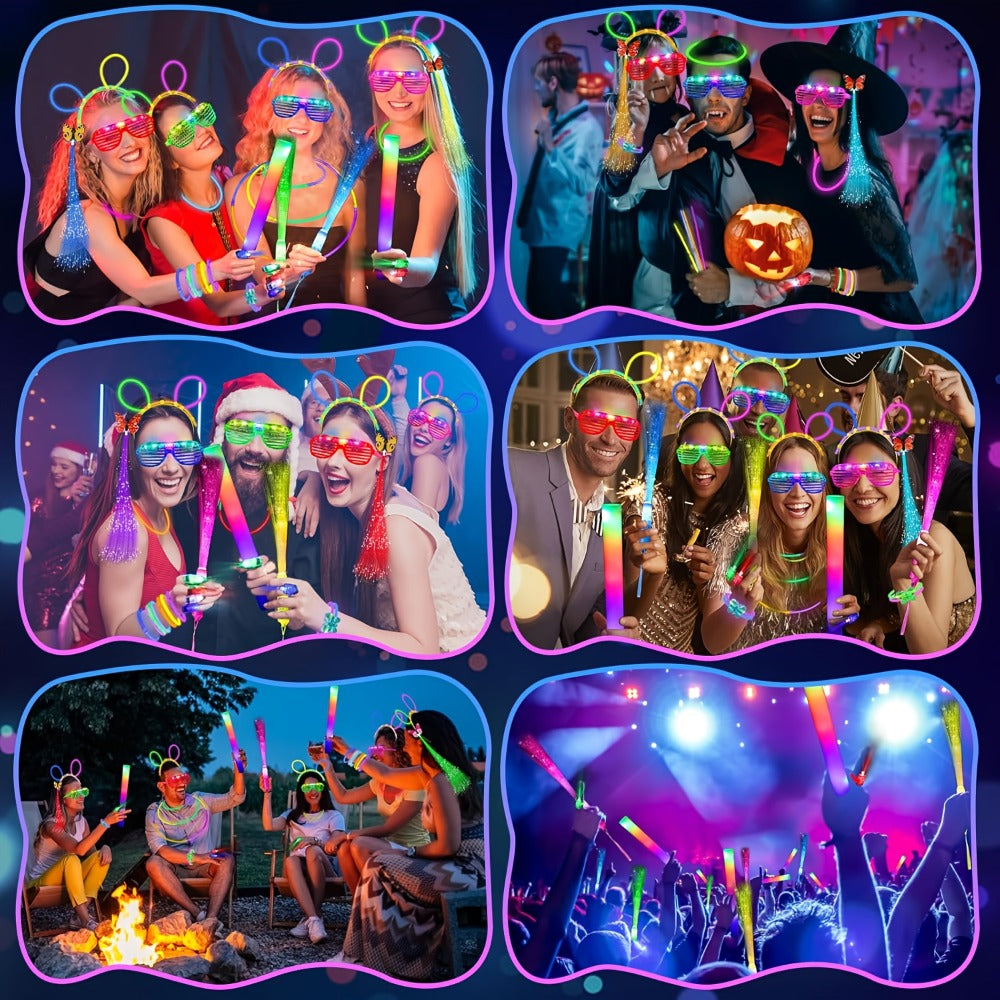 Glow Party Supplies 120-Piece Set with LED Glasses & Glow Accessories