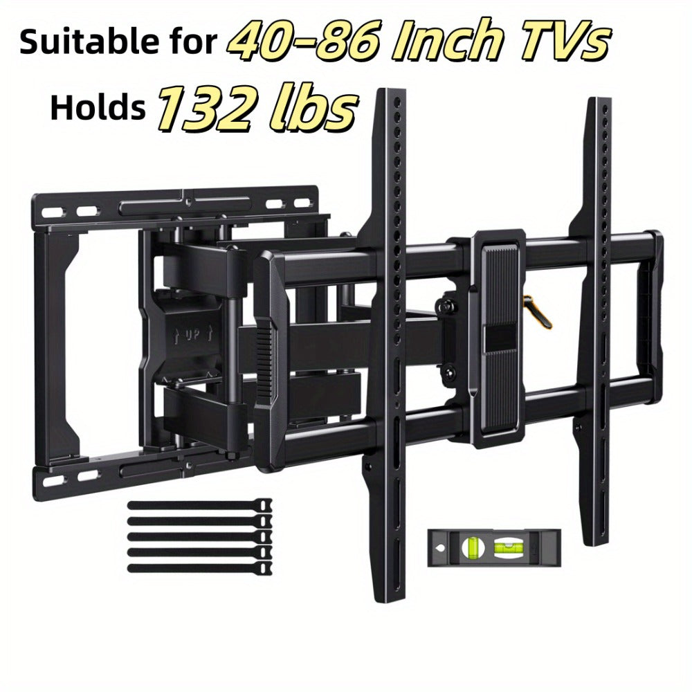Full Motion TV Wall Mount 40-86 Inch – Holds 132 lbs, Pre-Assembled, Tool-Free Tilt Swivel Extend, VESA 600x400mm, Fits 12/16/18/24" Wood Studs