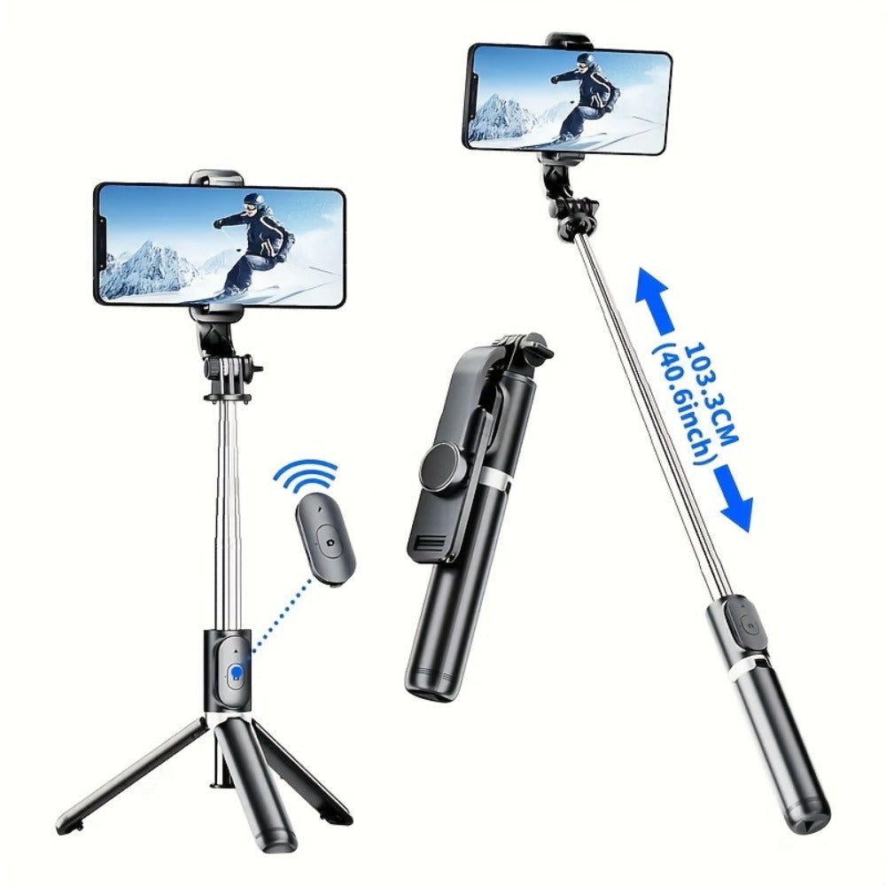 Portable Selfie Stick Tripod 40 Inch Floor Stand with Wireless Remote & Anti-Shake Base – Extendable Compact Phone Tripod for Travel Vlogging, TikTok Live, Outdoor Filming, iPhone & Android