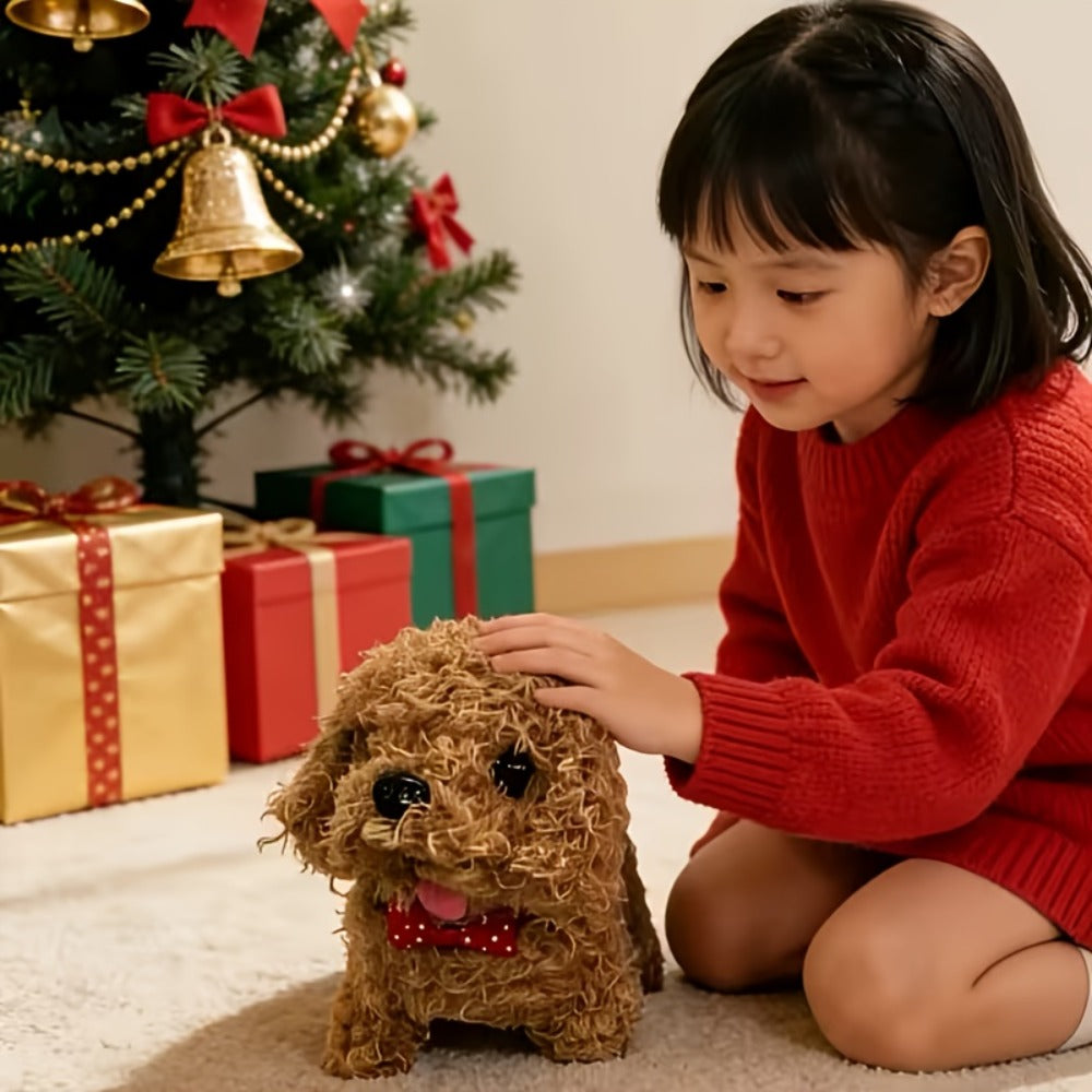 Realistic Plush Robot Puppy Dog Toy Brown — Walks Barks Wags Tail AI Interactive Electronic Pet No Batteries Needed, Lifelike Soft Dog Gift for Kids Boys Girls Birthday Christmas