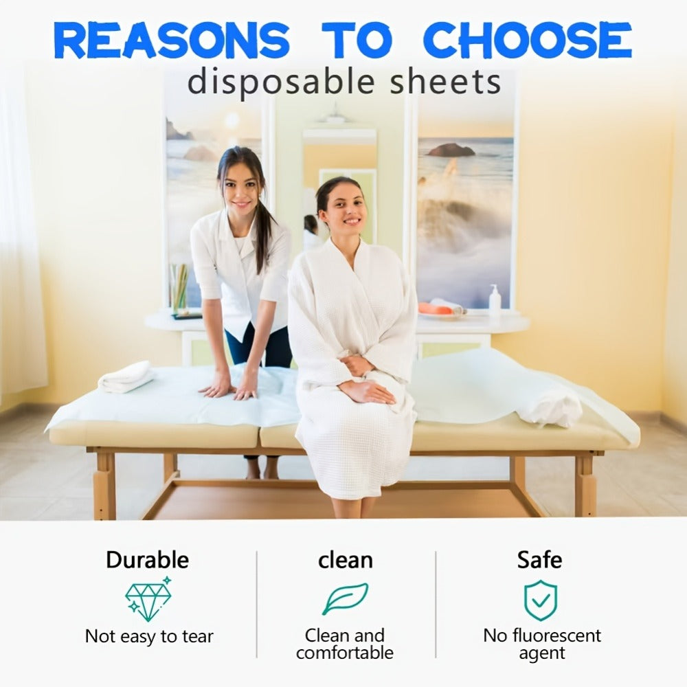 Disposable Massage Table Sheets 100-Pack Non-Woven Spa Bed Cover – Stain-Resistant Single-Use Table Liner for Massage Therapists, Estheticians, Tattoo Artists & Salons, White or Pink