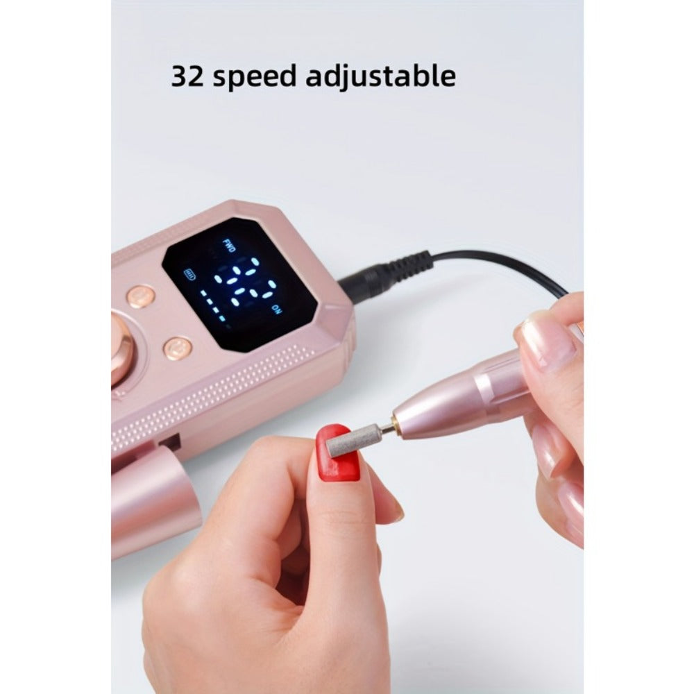 Cordless Electric Nail Drill Machine Rechargeable Professional E-File 11 Bits 20 Sanding Discs High Speed Acrylic Gel Natural Nails Polishing Portable Home Salon Black Pink White Grey Rose Gold