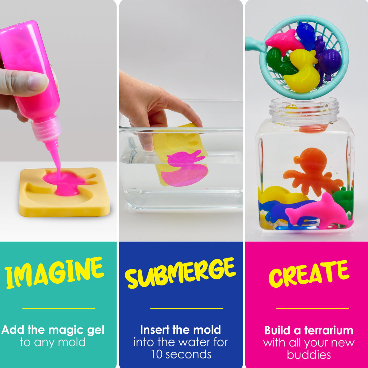 Aqua Fairy Water Gel Kit DIY Squishy Maker for Kids Magic Water Elf 10 Color Gels 6 Molds Fairies Dinosaurs Animals 3D Squishy Toy Craft Kit Ages 5+ Birthday Gift