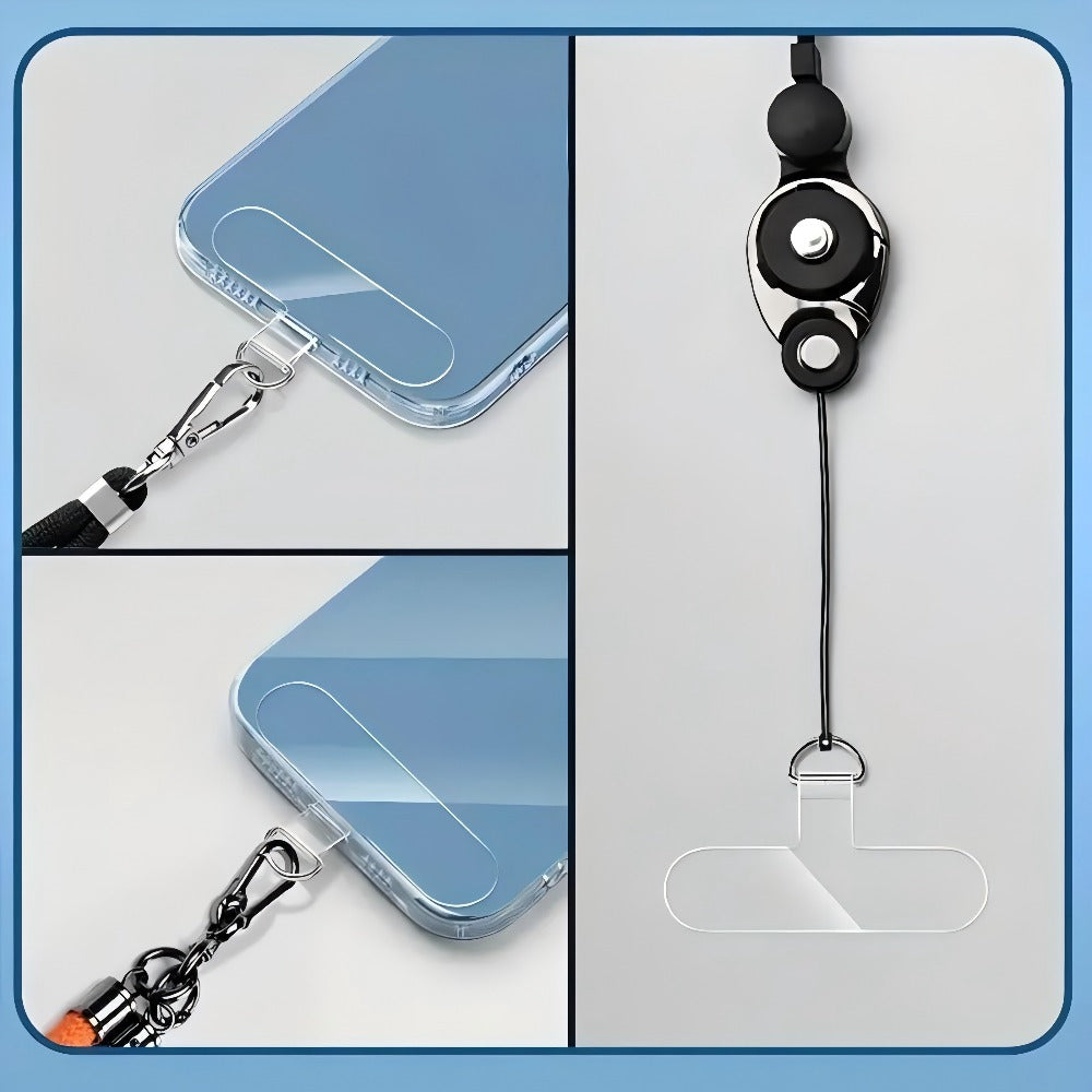Phone Lanyard Patch 30pcs Transparent TPU Adhesive Pad Metal Buckle Anti-Lost Hook Universal DIY Strap Tether Kit for Phone Cases Keys AirPods Accessories – Clear