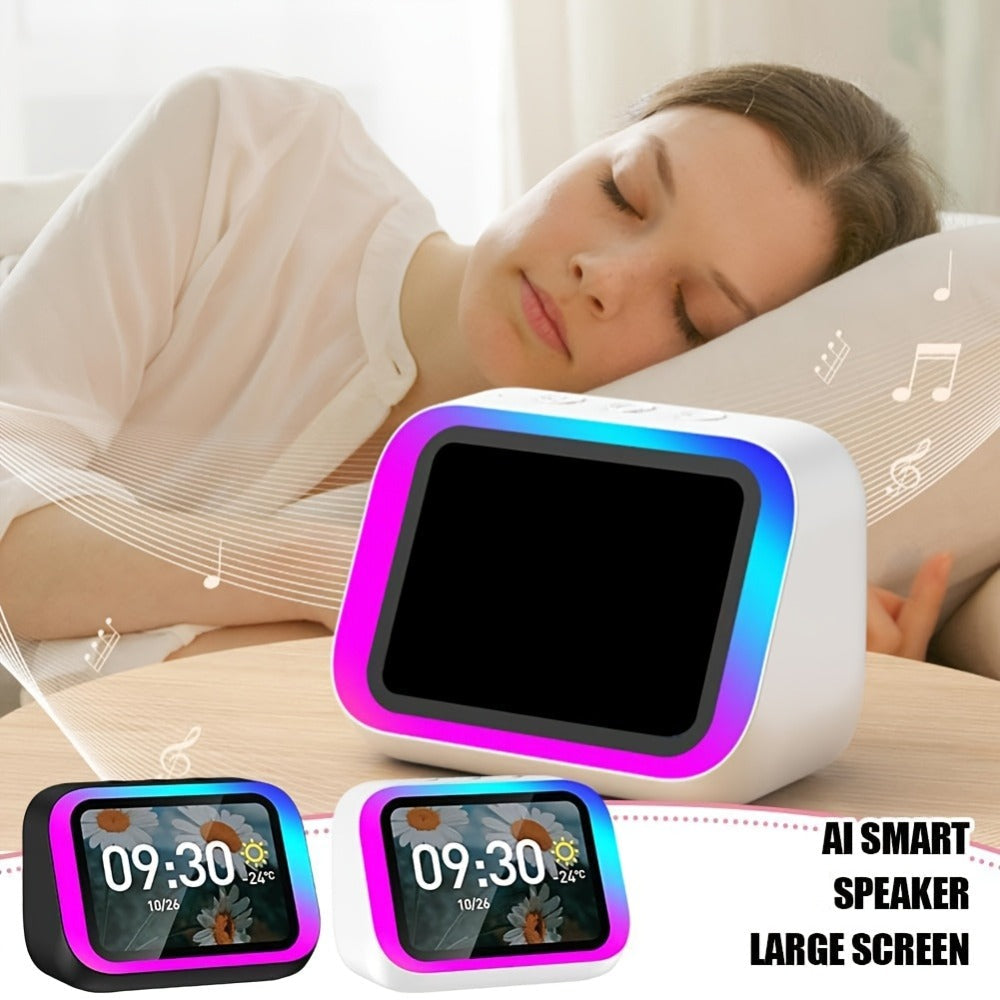 Smart Alarm Clock with AI Voice Assistant & Wireless Speaker - Dynamic RGB Light, Hi-Fi Stereo Sound, HD Display, Answer Calls, Period Tracker, 2500mAh Battery, Portable Bedside Charging Clock
