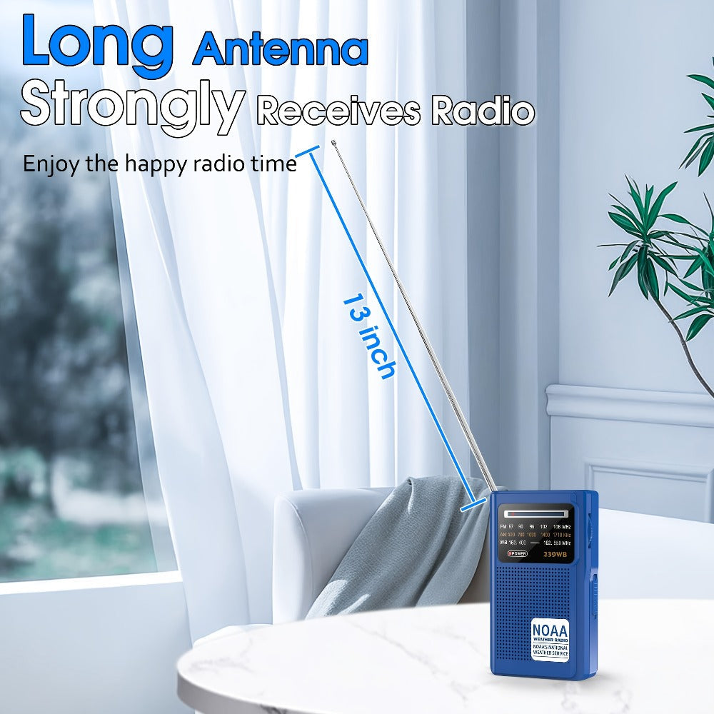 NOAA Weather Radio AM FM Battery Operated – 2 AA Transistor Radio Best Reception, Stereo Earphone Jack, USB Charging, Portable Emergency Radio for Hurricane, Winter Storm, Running, Walking & Home