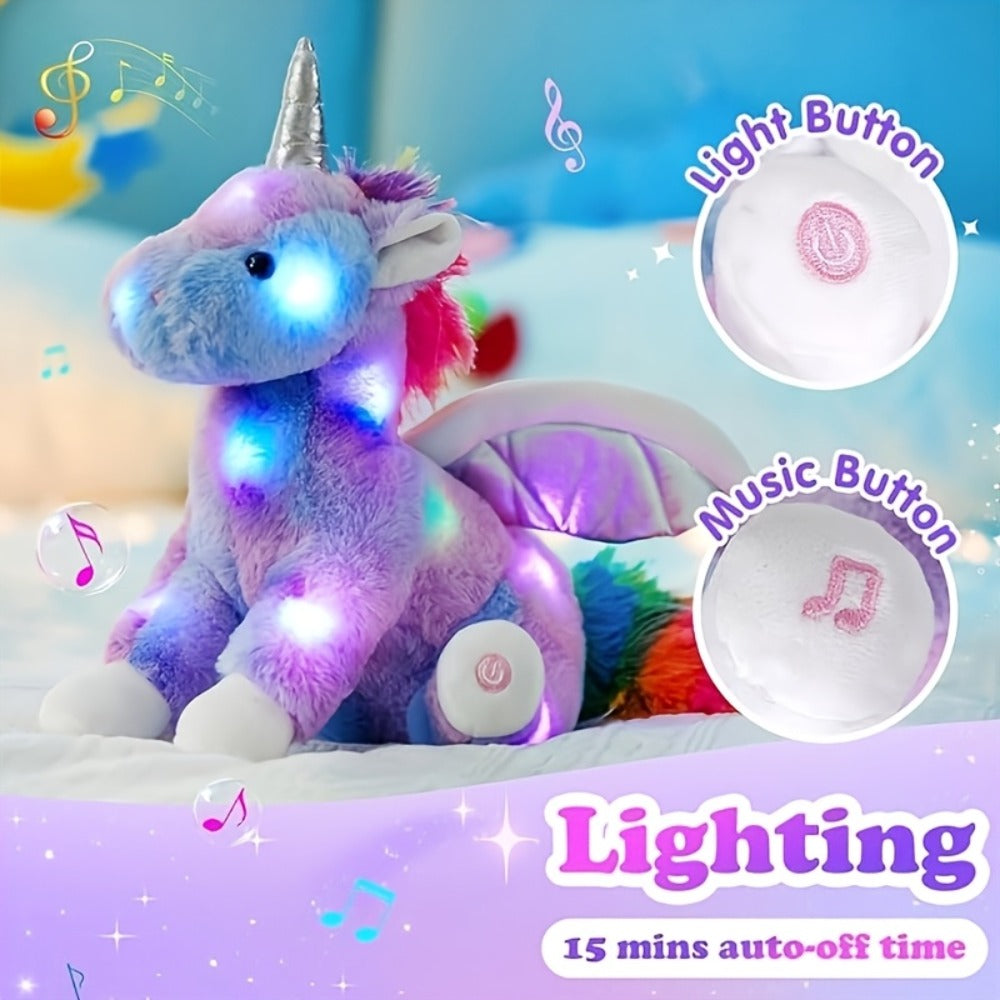 Glowing Unicorn Plush Toy with Optional Music in Two Styles
