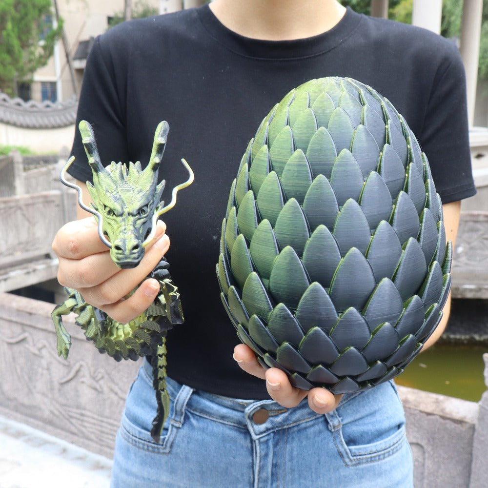 Dragon Egg Gift Set 3D Printed – 7.09in Scaled Egg + 23.62in Large Dragon Ornament, 10 Colors Rainbow Amethyst Crystal Fantasy Collector Gift for Adults Easter Valentine Birthday