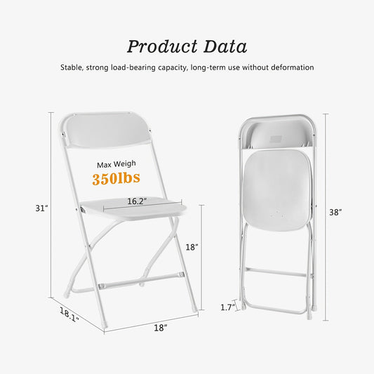 Commercial Folding Chairs with Steel Frames and Plastic Seats, White or Black